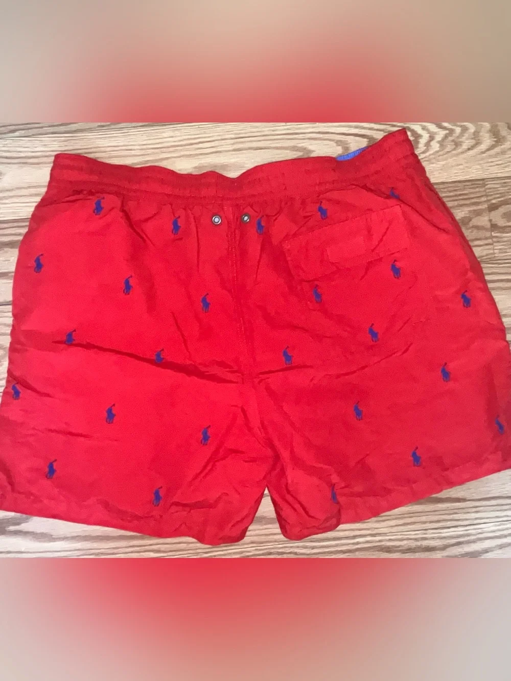 Polo Ralph Lauren Men's red All Over Pony Logo Swim Trunks Size L Drawstring